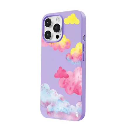 iPhone 13 Pro Max Lila Lansman Renkli Silikon Colorful Bulut Tasarımlı Kılıf