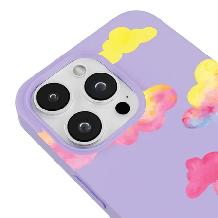 iPhone 13 Pro Max Lila Lansman Renkli Silikon Colorful Bulut Tasarımlı Kılıf
