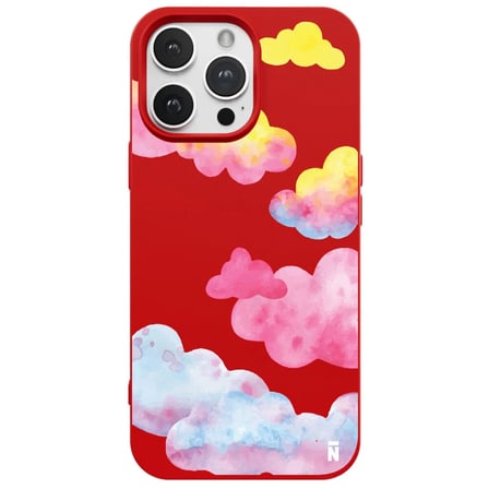 iPhone 13 Pro Max Kırmızı Lansman Renkli Silikon Colorful Bulut Tasarımlı Kılıf