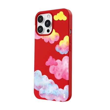 iPhone 13 Pro Max Kırmızı Lansman Renkli Silikon Colorful Bulut Tasarımlı Kılıf