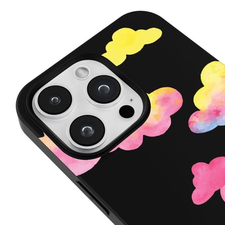 iPhone 16 Pro Siyah Lansman Renkli Silikon Colorful Bulut Tasarımlı Kılıf