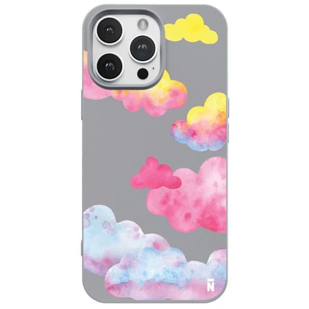 iPhone 12 Pro Gri Lansman Renkli Silikon Colorful Bulut Tasarımlı Kılıf
