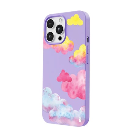 iPhone 12 Pro Lila Lansman Renkli Silikon Colorful Bulut Tasarımlı Kılıf