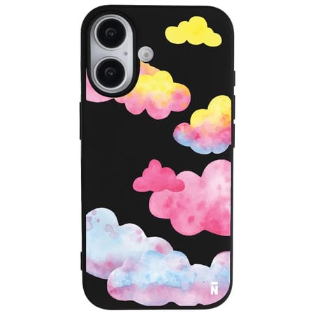 iPhone 17 Siyah Lansman Renkli Silikon Colorful Bulut Tasarımlı Kılıf