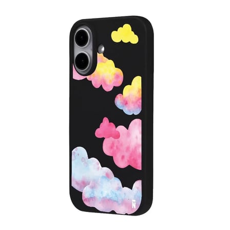iPhone 17 Siyah Lansman Renkli Silikon Colorful Bulut Tasarımlı Kılıf