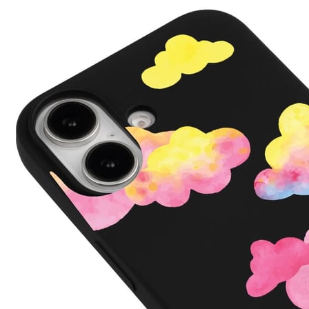iPhone 17 Siyah Lansman Renkli Silikon Colorful Bulut Tasarımlı Kılıf