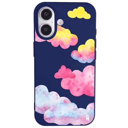 iPhone 17 Lacivert Lansman Renkli Silikon Colorful Bulut Tasarımlı Kılıf