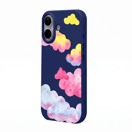 iPhone 17 Lacivert Lansman Renkli Silikon Colorful Bulut Tasarımlı Kılıf