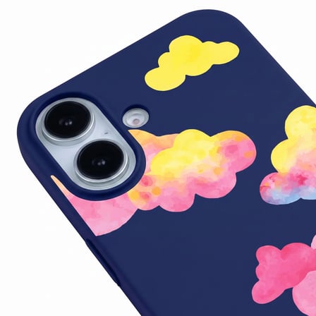 iPhone 17 Lacivert Lansman Renkli Silikon Colorful Bulut Tasarımlı Kılıf