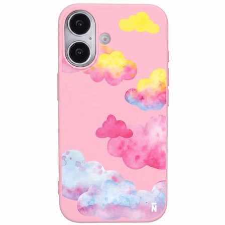 iPhone 17 Pembe Lansman Renkli Silikon Colorful Bulut Tasarımlı Kılıf