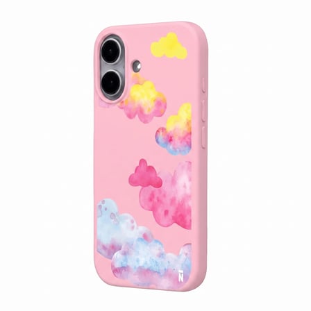 iPhone 17 Pembe Lansman Renkli Silikon Colorful Bulut Tasarımlı Kılıf