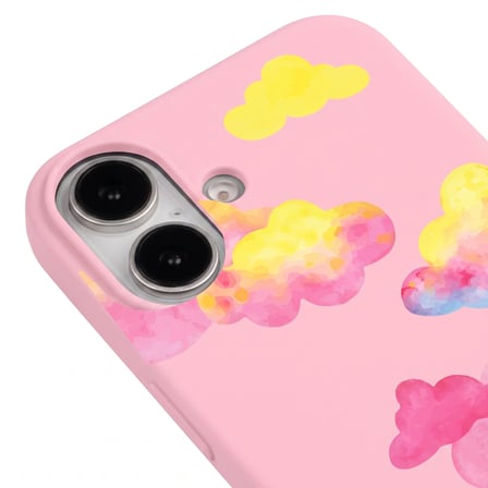 iPhone 17 Pembe Lansman Renkli Silikon Colorful Bulut Tasarımlı Kılıf