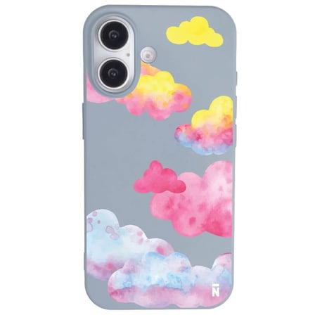 iPhone 16 Plus Mavi Lansman Renkli Silikon Colorful Bulut Tasarımlı Kılıf