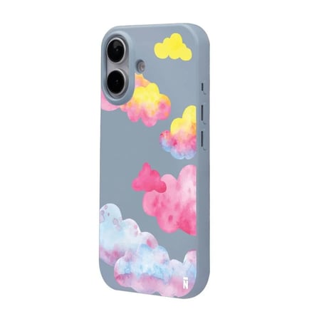 iPhone 16 Plus Mavi Lansman Renkli Silikon Colorful Bulut Tasarımlı Kılıf