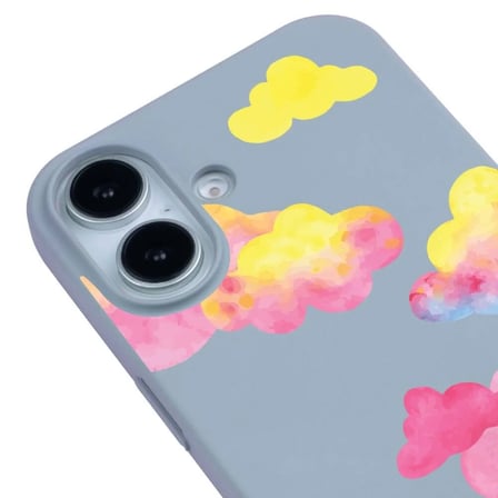 iPhone 16 Plus Mavi Lansman Renkli Silikon Colorful Bulut Tasarımlı Kılıf