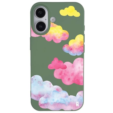 iPhone 16 Plus Yeşil Lansman Renkli Silikon Colorful Bulut Tasarımlı Kılıf