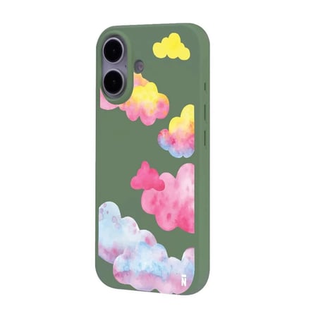 iPhone 16 Plus Yeşil Lansman Renkli Silikon Colorful Bulut Tasarımlı Kılıf