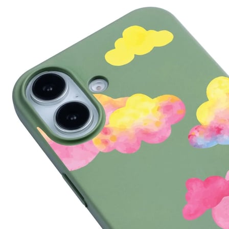 iPhone 16 Plus Yeşil Lansman Renkli Silikon Colorful Bulut Tasarımlı Kılıf