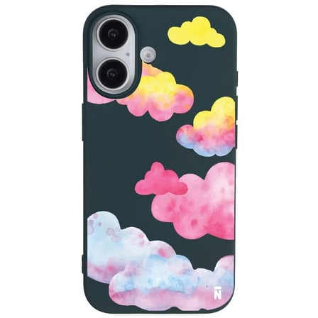 iPhone 16 Plus Haki Lansman Renkli Silikon Colorful Bulut Tasarımlı Kılıf