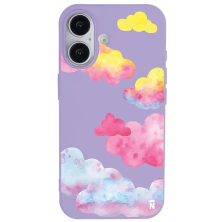 iPhone 16 Plus Lila Lansman Renkli Silikon Colorful Bulut Tasarımlı Kılıf