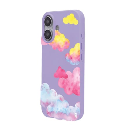 iPhone 16 Plus Lila Lansman Renkli Silikon Colorful Bulut Tasarımlı Kılıf