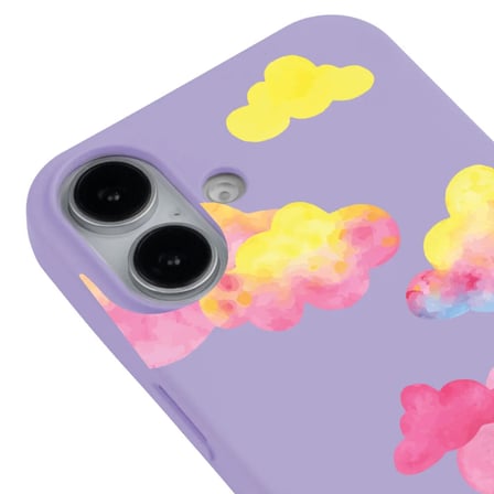 iPhone 16 Plus Lila Lansman Renkli Silikon Colorful Bulut Tasarımlı Kılıf