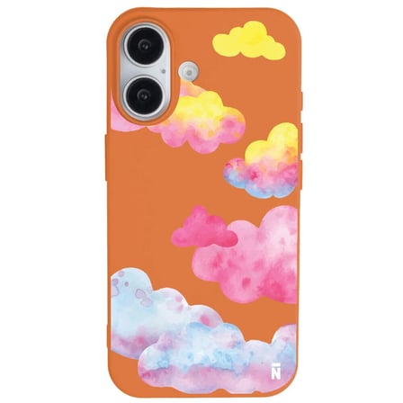iPhone 16 Plus Turuncu Lansman Renkli Silikon Colorful Bulut Tasarımlı Kılıf