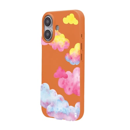 iPhone 16 Plus Turuncu Lansman Renkli Silikon Colorful Bulut Tasarımlı Kılıf