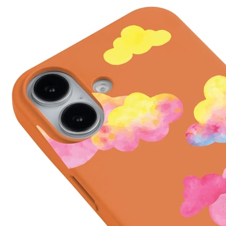 iPhone 16 Plus Turuncu Lansman Renkli Silikon Colorful Bulut Tasarımlı Kılıf