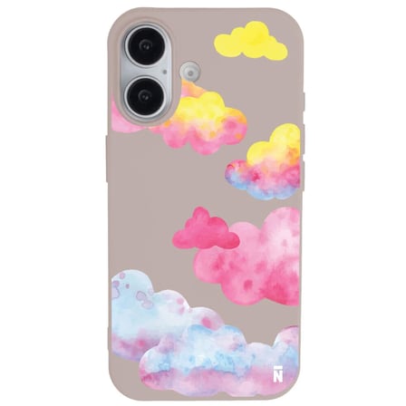 iPhone 16 Plus Pudra Lansman Renkli Silikon Colorful Bulut Tasarımlı Kılıf