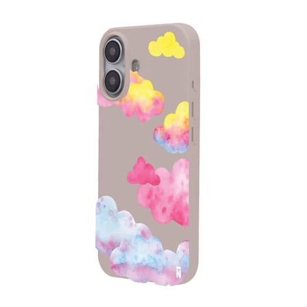 iPhone 16 Plus Pudra Lansman Renkli Silikon Colorful Bulut Tasarımlı Kılıf