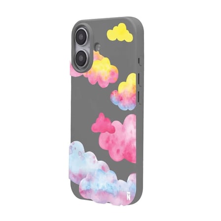 iPhone 16 Gri Lansman Renkli Silikon Colorful Bulut Tasarımlı Kılıf