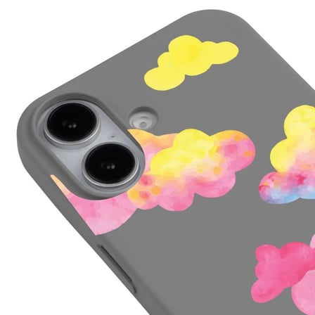 iPhone 16 Gri Lansman Renkli Silikon Colorful Bulut Tasarımlı Kılıf