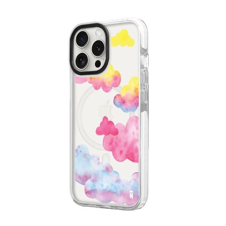 iPhone 15 Pro Max Yanları Beyaz Magsafe Arty Şeffaf Colorful Bulut Tasarımlı Premium Kılıf