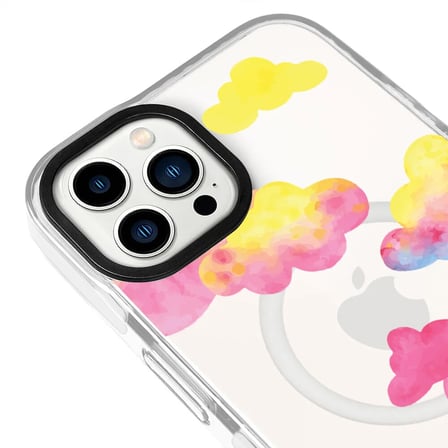 iPhone 15 Pro Max Yanları Beyaz Magsafe Arty Şeffaf Colorful Bulut Tasarımlı Premium Kılıf