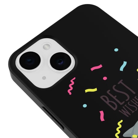 iPhone 13 Siyah Lansman Renkli Silikon Best Wishes Kedi Tasarımlı Kamera Korumalı Telefon Kılıf