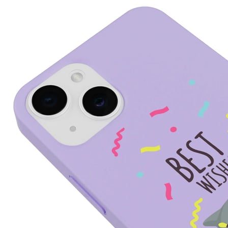 iPhone 12 Lila Lansman Renkli Silikon Best Wishes Kedi Tasarımlı Kamera Korumalı Telefon Kılıf