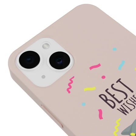 iPhone 12 Pudra Lansman Renkli Silikon Best Wishes Kedi Tasarımlı Kamera Korumalı Telefon Kılıf
