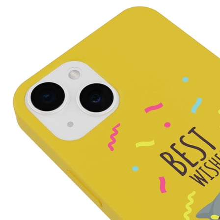 iPhone 12 Sarı Lansman Renkli Silikon Best Wishes Kedi Tasarımlı Kamera Korumalı Telefon Kılıf