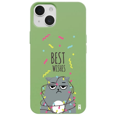 iPhone 11 Yeşil Lansman Renkli Silikon Best Wishes Kedi Tasarımlı Kamera Korumalı Telefon Kılıf