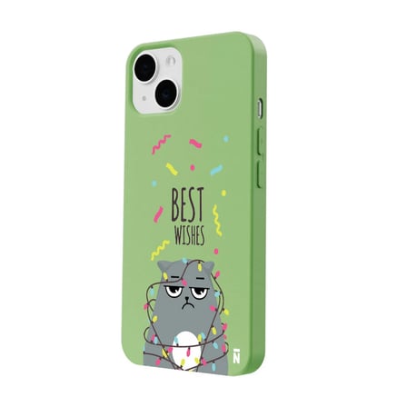 iPhone 11 Yeşil Lansman Renkli Silikon Best Wishes Kedi Tasarımlı Kamera Korumalı Telefon Kılıf