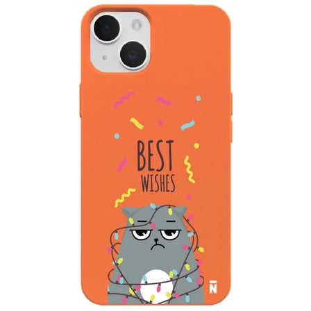 iPhone 11 Turuncu Lansman Renkli Silikon Best Wishes Kedi Tasarımlı Kamera Korumalı Telefon Kılıf
