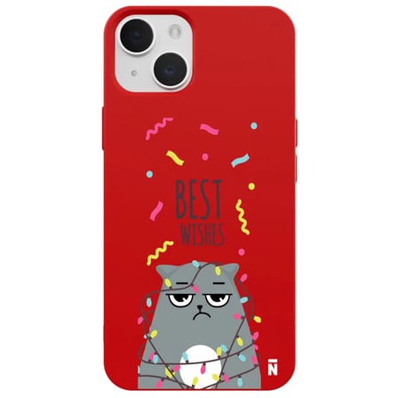 iPhone 11 Kırmızı Lansman Renkli Silikon Best Wishes Kedi Tasarımlı Kamera Korumalı Telefon Kılıf