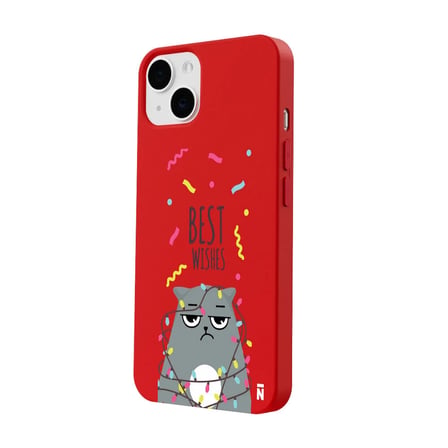 iPhone 11 Kırmızı Lansman Renkli Silikon Best Wishes Kedi Tasarımlı Kamera Korumalı Telefon Kılıf