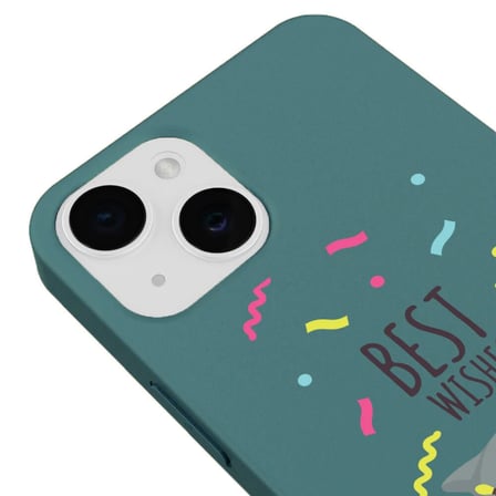iPhone 14 Plus Haki Lansman Renkli Silikon Best Wishes Kedi Tasarımlı Kamera Korumalı Telefon Kılıf