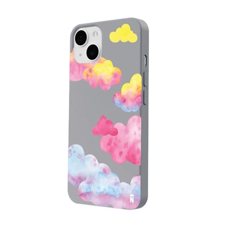 iPhone 15 Gri Lansman Renkli Silikon Colorful Bulut Tasarımlı Kamera Korumalı Telefon Kılıf