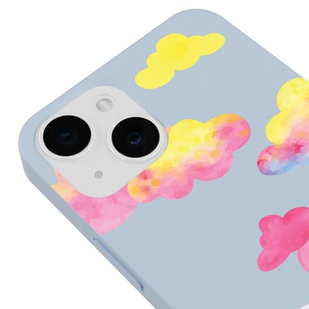 iPhone 14 Mavi Lansman Renkli Silikon Colorful Bulut Tasarımlı Kamera Korumalı Telefon Kılıf