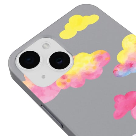 iPhone 14 Gri Lansman Renkli Silikon Colorful Bulut Tasarımlı Kamera Korumalı Telefon Kılıf