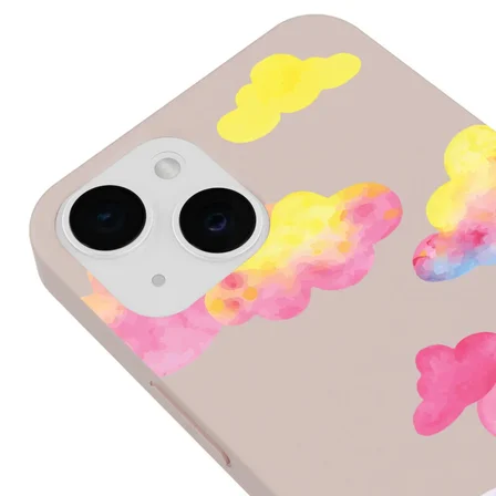 iPhone 13 Pudra Lansman Renkli Silikon Colorful Bulut Tasarımlı Kamera Korumalı Telefon Kılıf