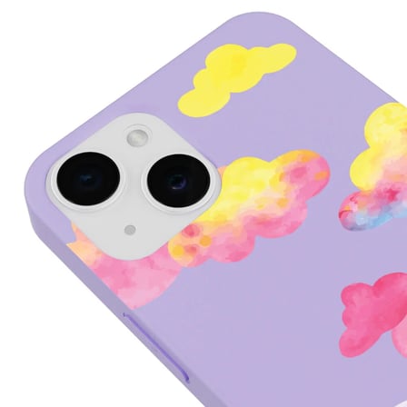 iPhone 12 Lila Lansman Renkli Silikon Colorful Bulut Tasarımlı Kamera Korumalı Telefon Kılıf